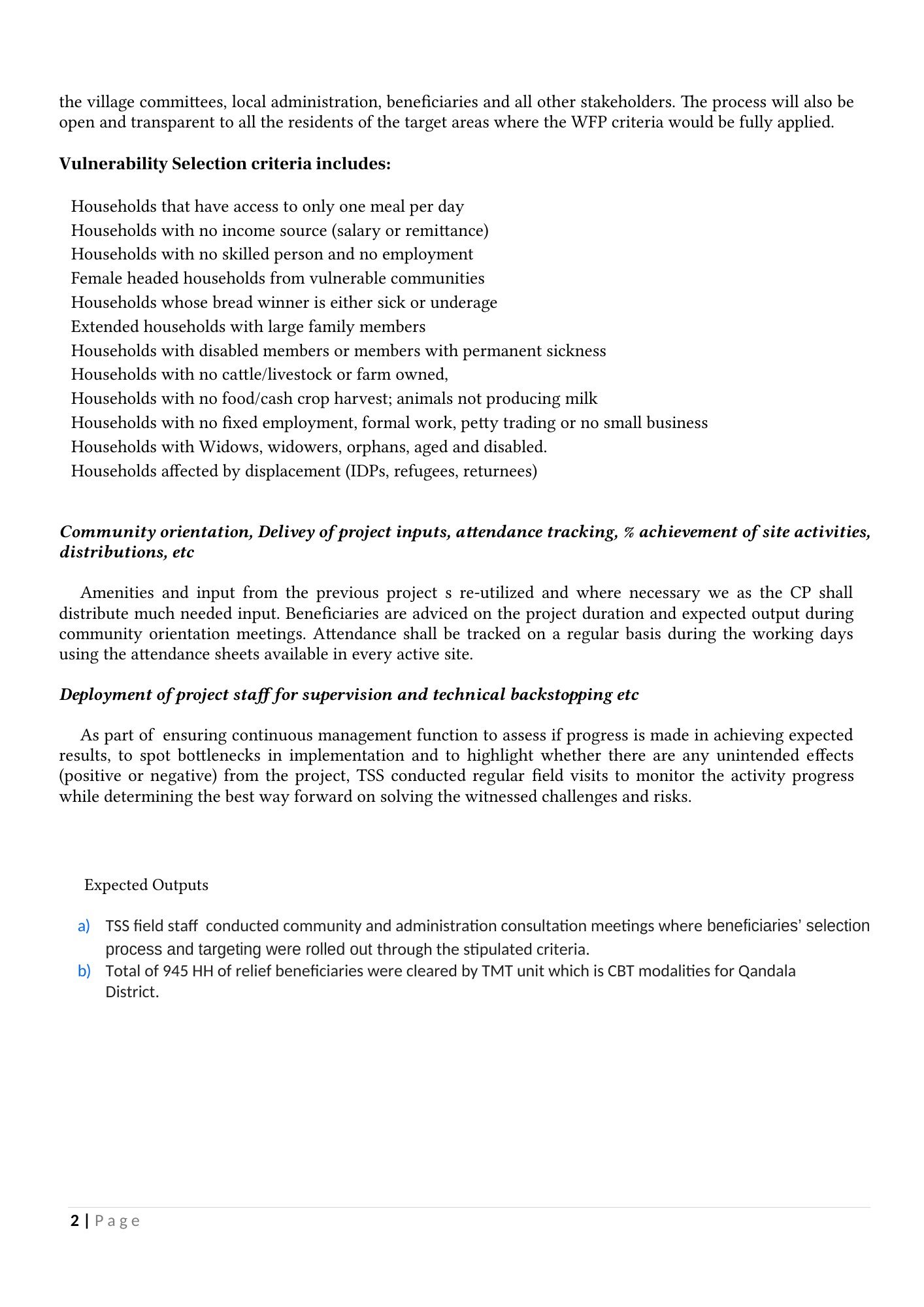 TSS relief programme 2020 — original report page 2
