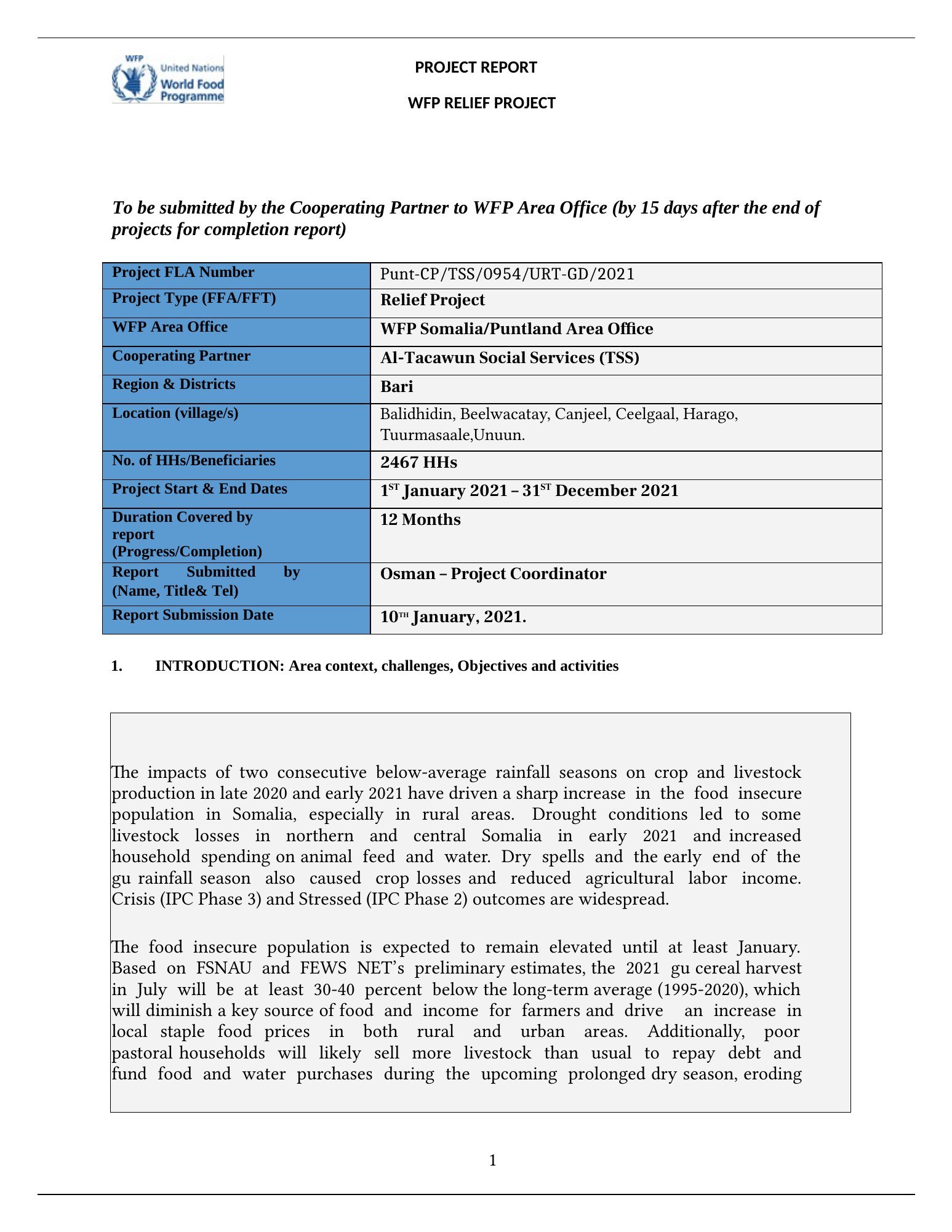 TSS relief programme 2021 — original report page 1