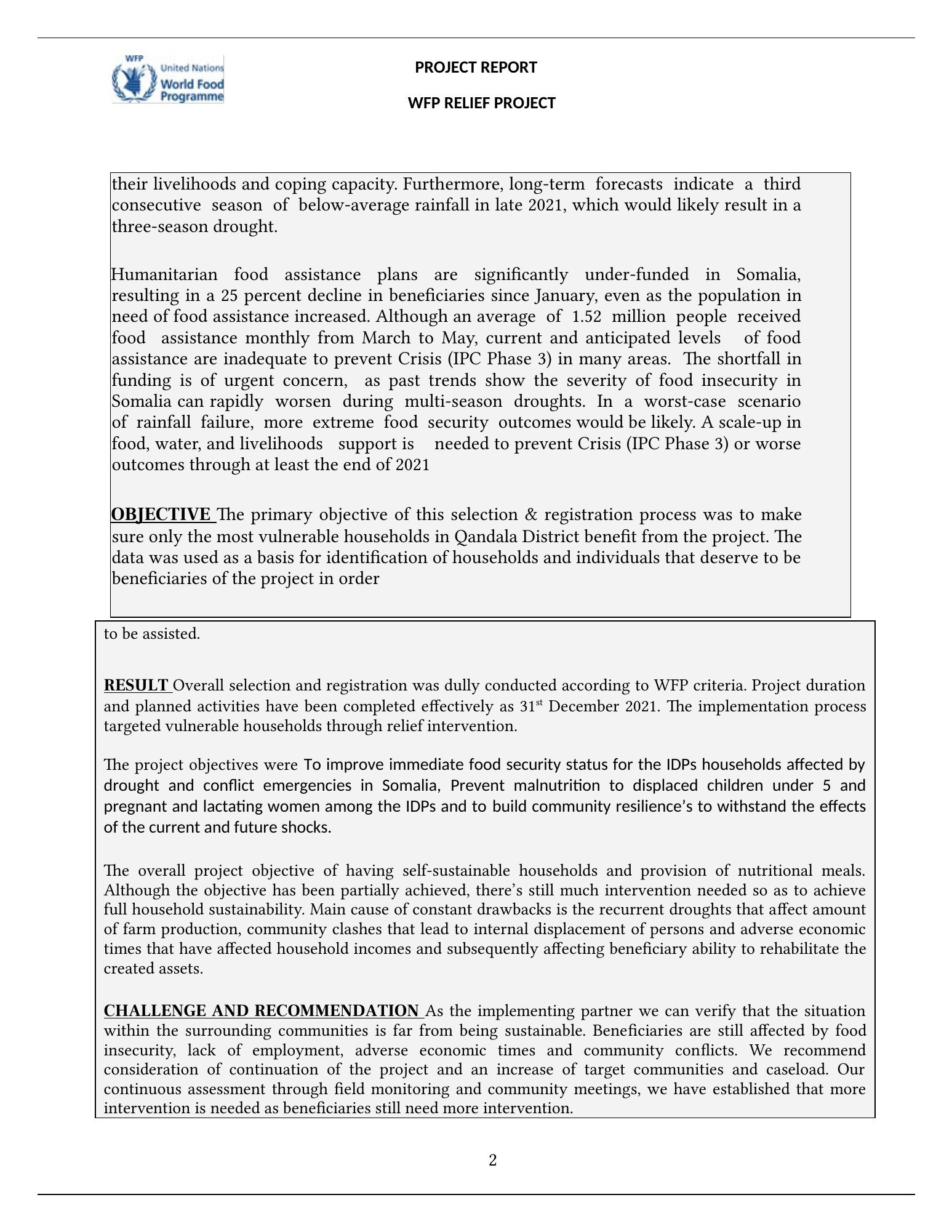 TSS relief programme 2021 — original report page 2