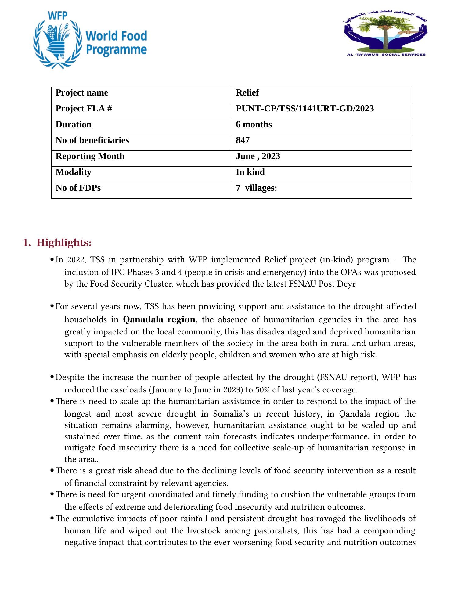 TSS June 2023 relief report — page 1